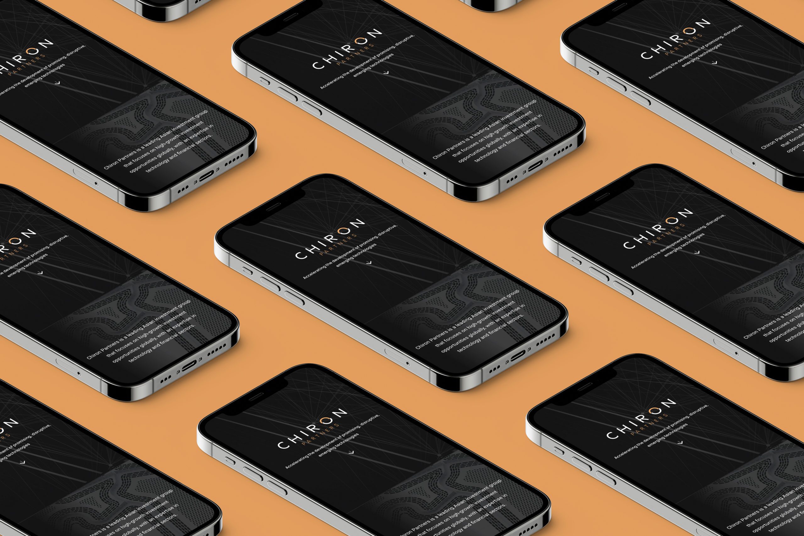 Chiron Partners web design phone multi screen with orange background