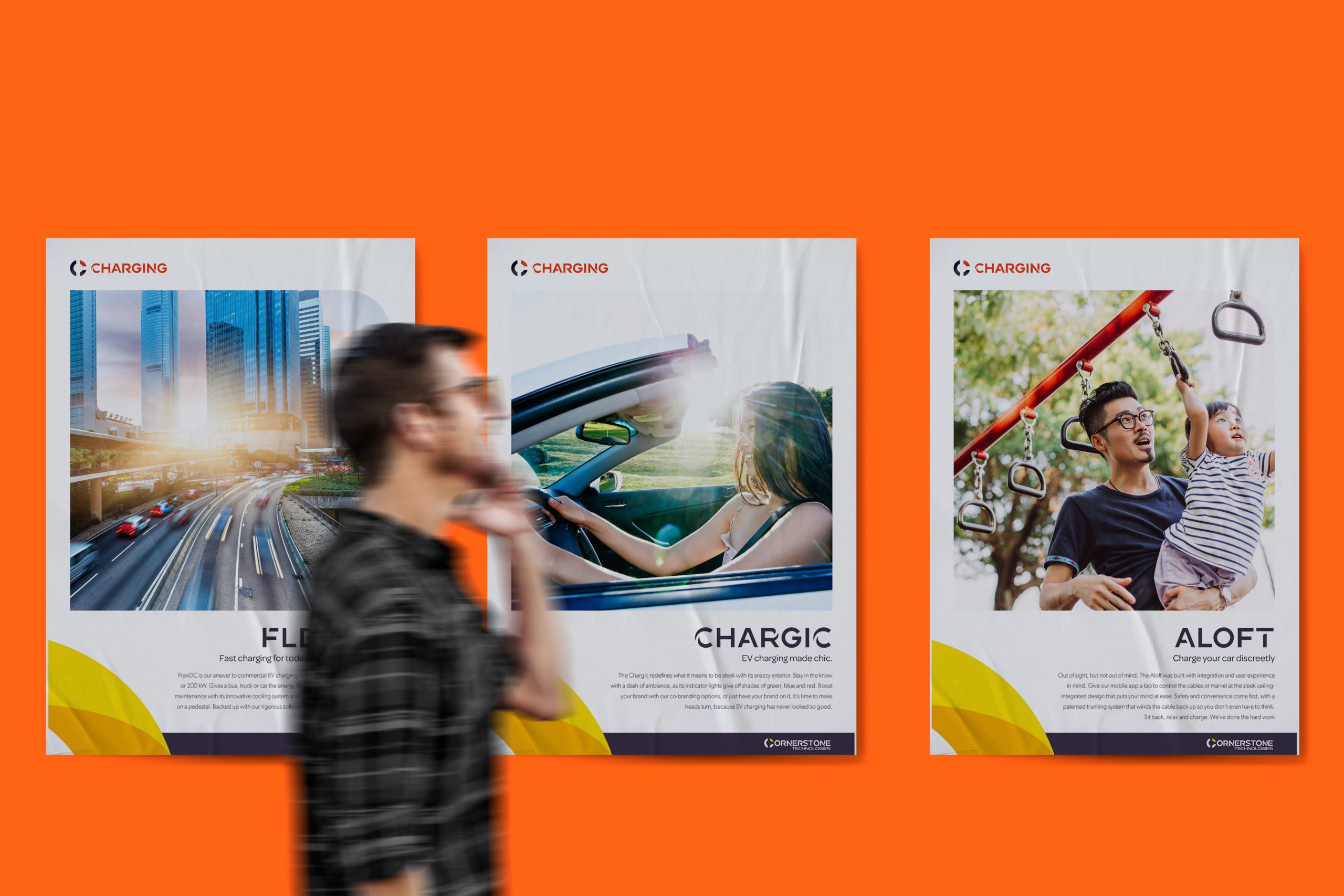 Cornerstone Technologies posters on orange wall