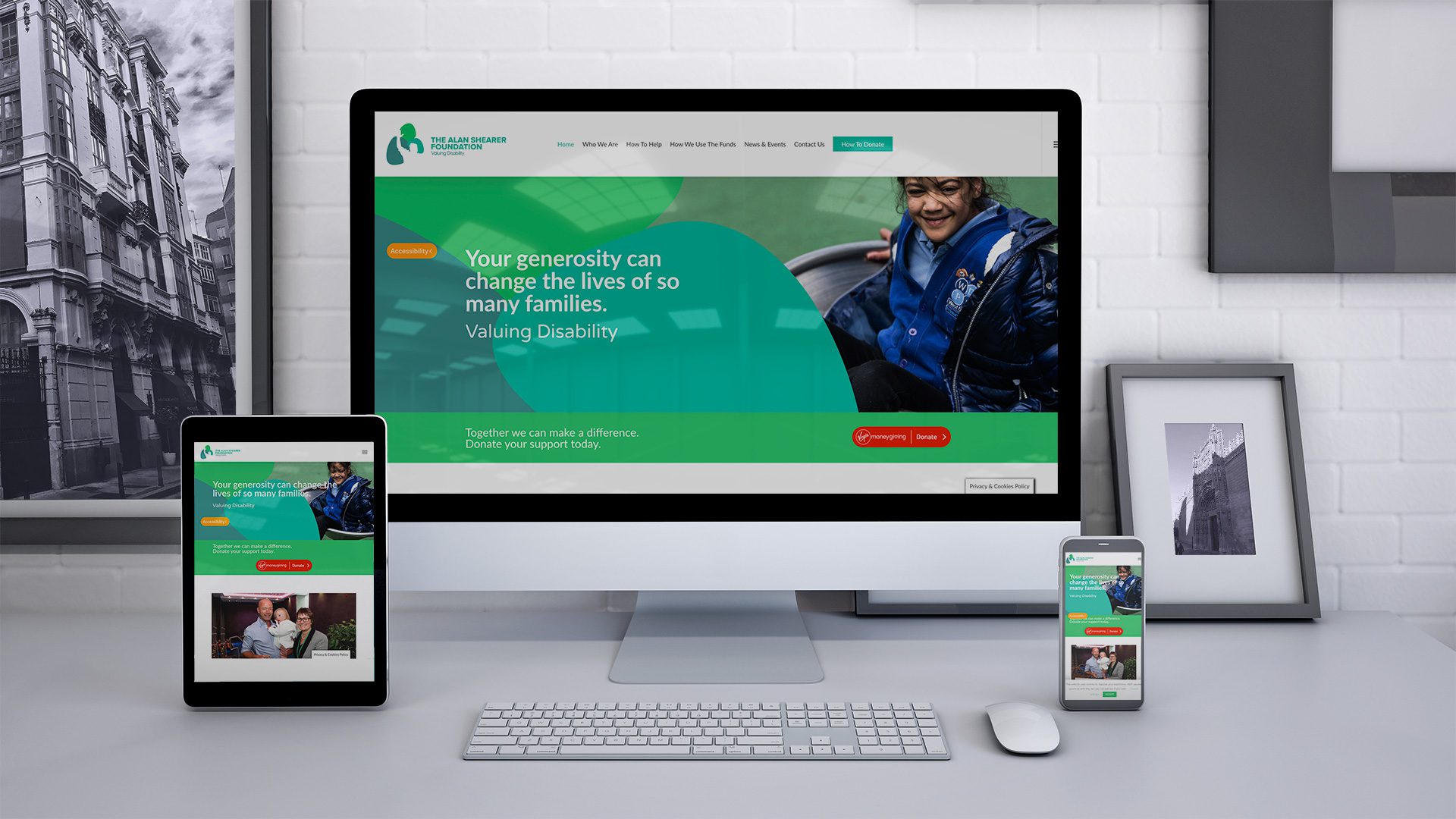 Alan Shearer Foundation website shown on various responsive devices on a desk