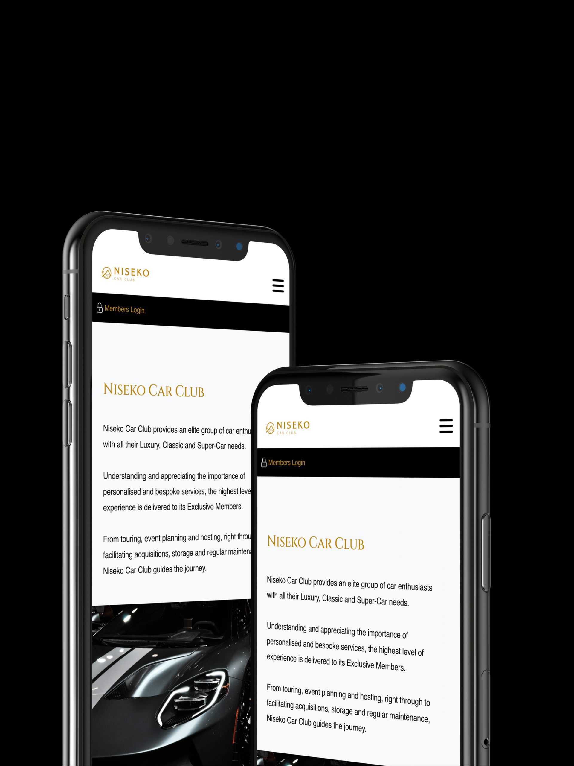 Niseko Car Club website on phone screen