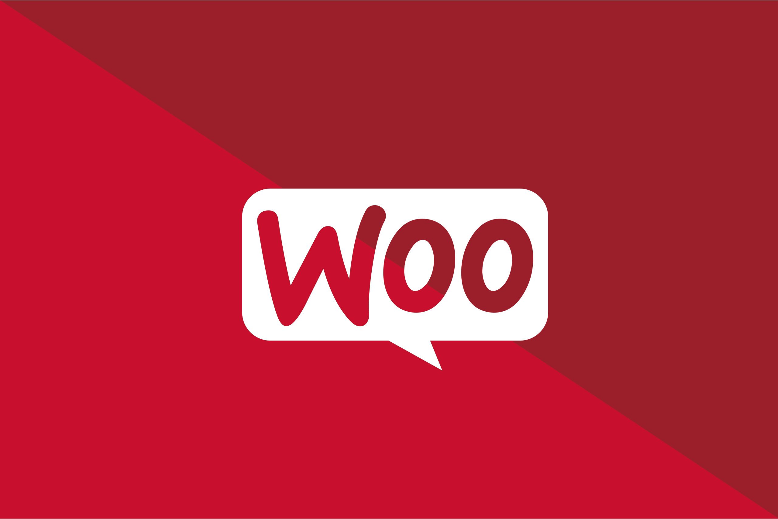 White WooCommerce logo on a red background representing the web design services at ipulse creative agency Hong Kong