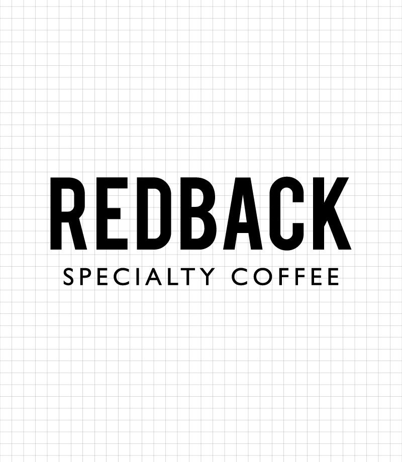 Redback Coffee black logo on grid