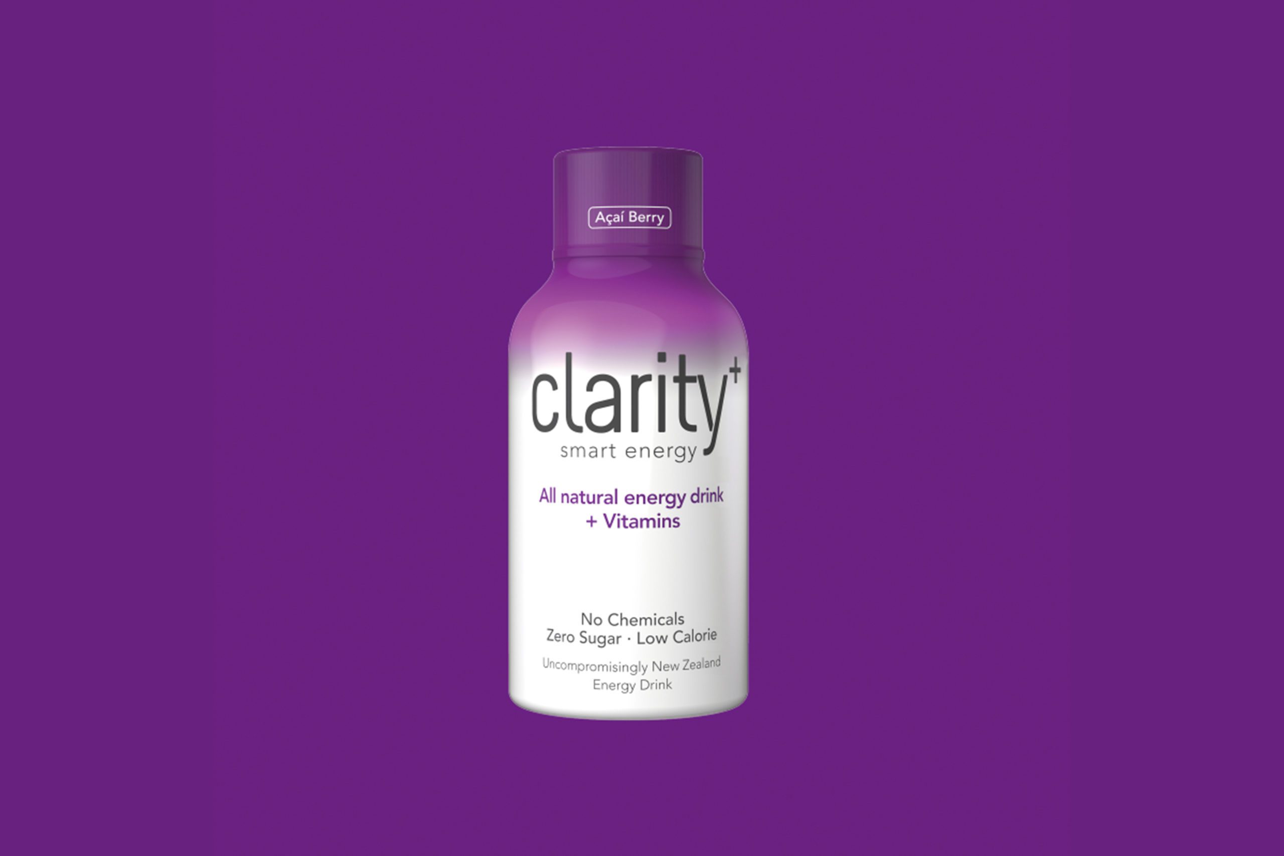 Bottle of Clarity with purple background