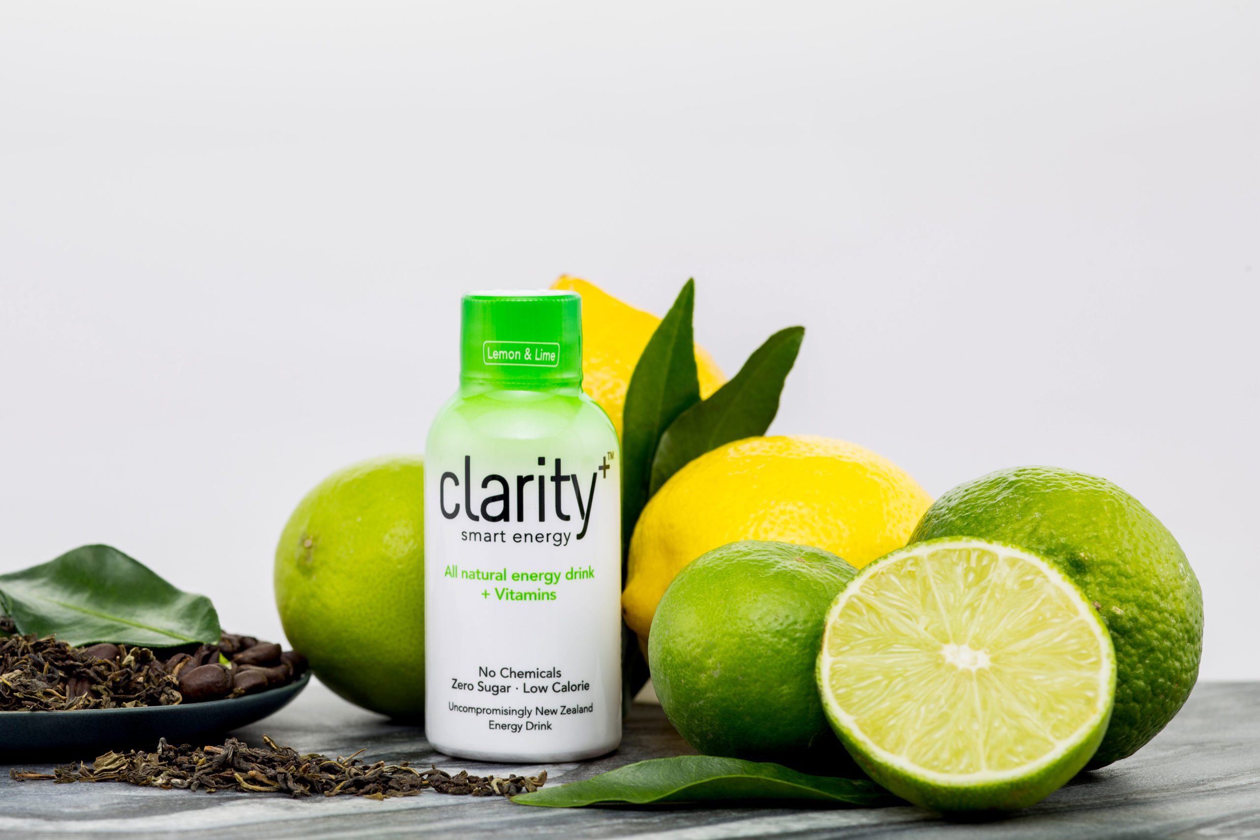 Clarity product photo with lime and lemon