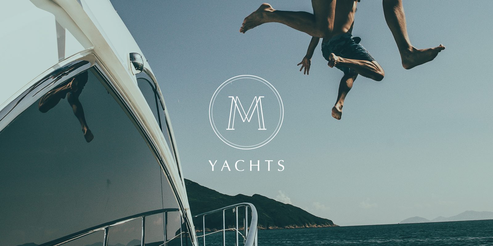 M Yachts Branding Happy People Jumping Off From The Boat To The Sea Water 1