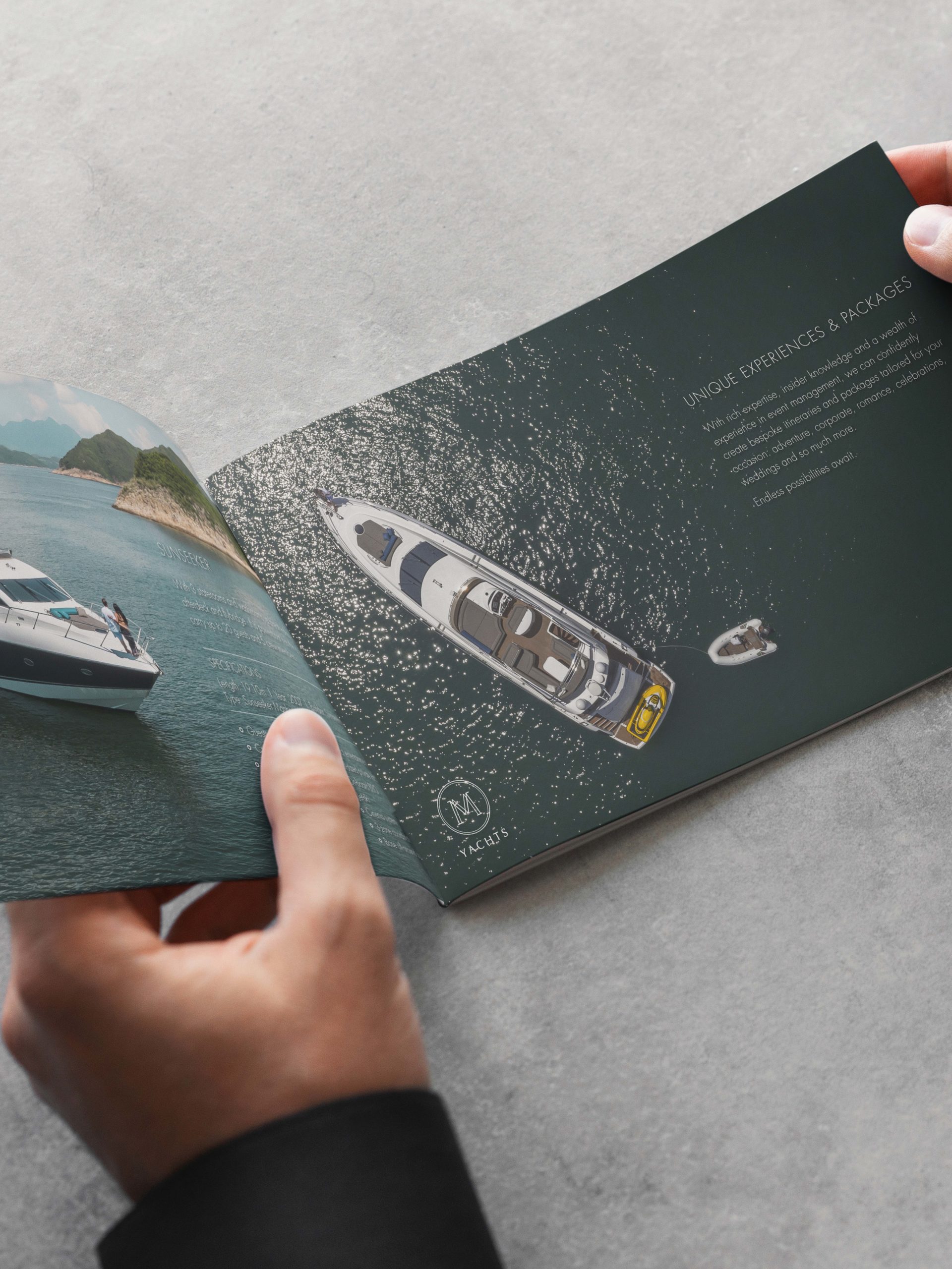 M Yachts Branding Spread Landscape Brochure Design