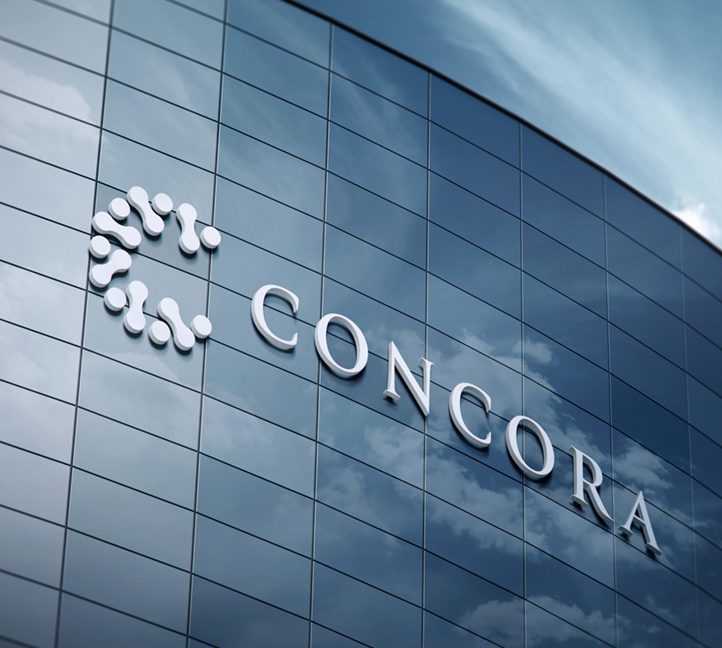 Concora 3D logo outside modern building