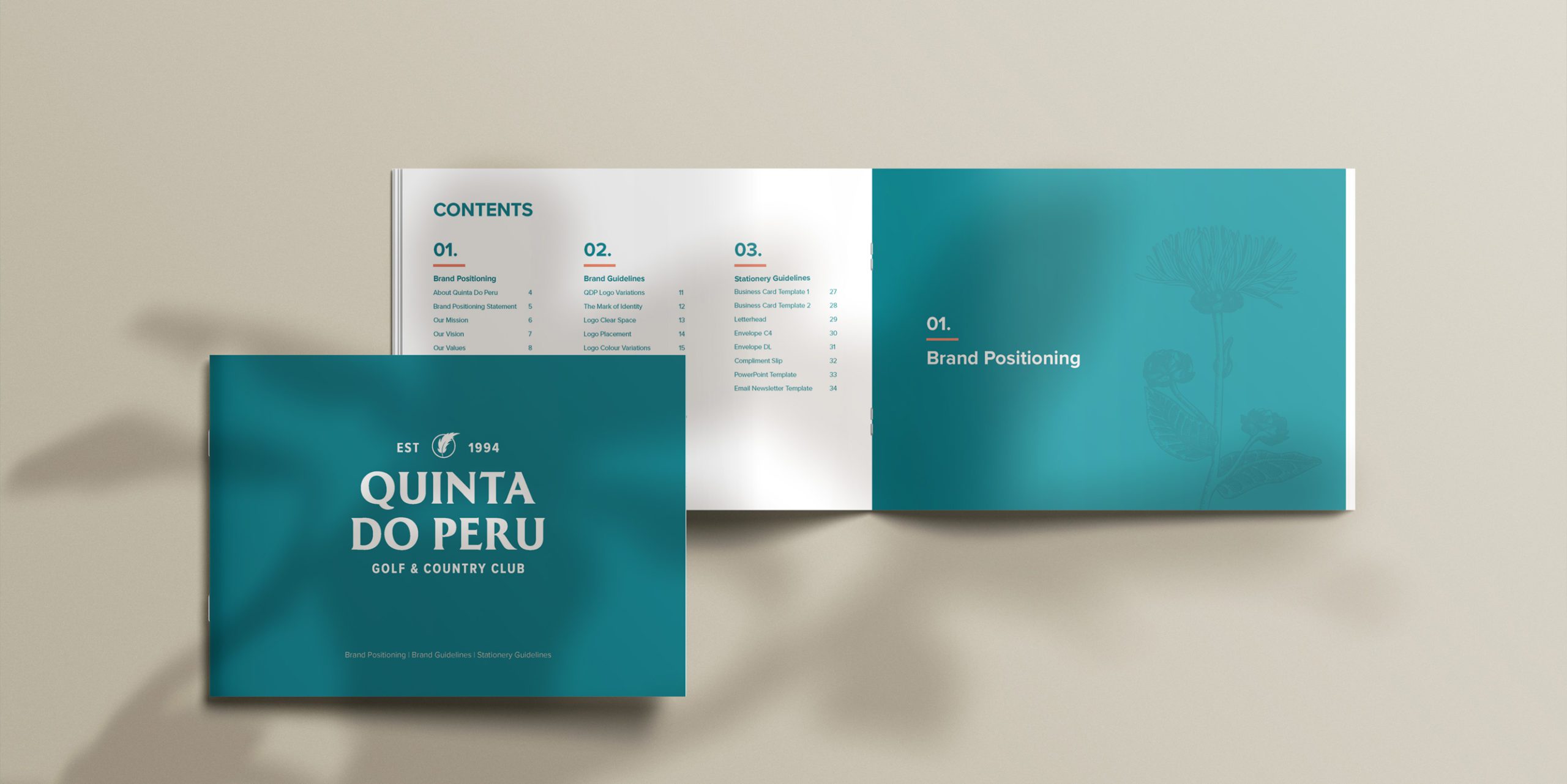 QDP Quinta Do Peru Golf & Country Club brandbook content under soft sunlight