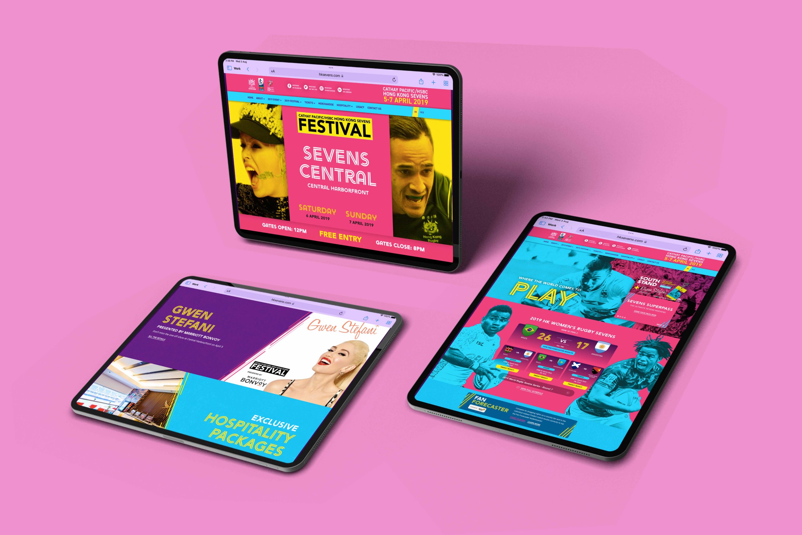 HK Sevens Festival website on ipad screens