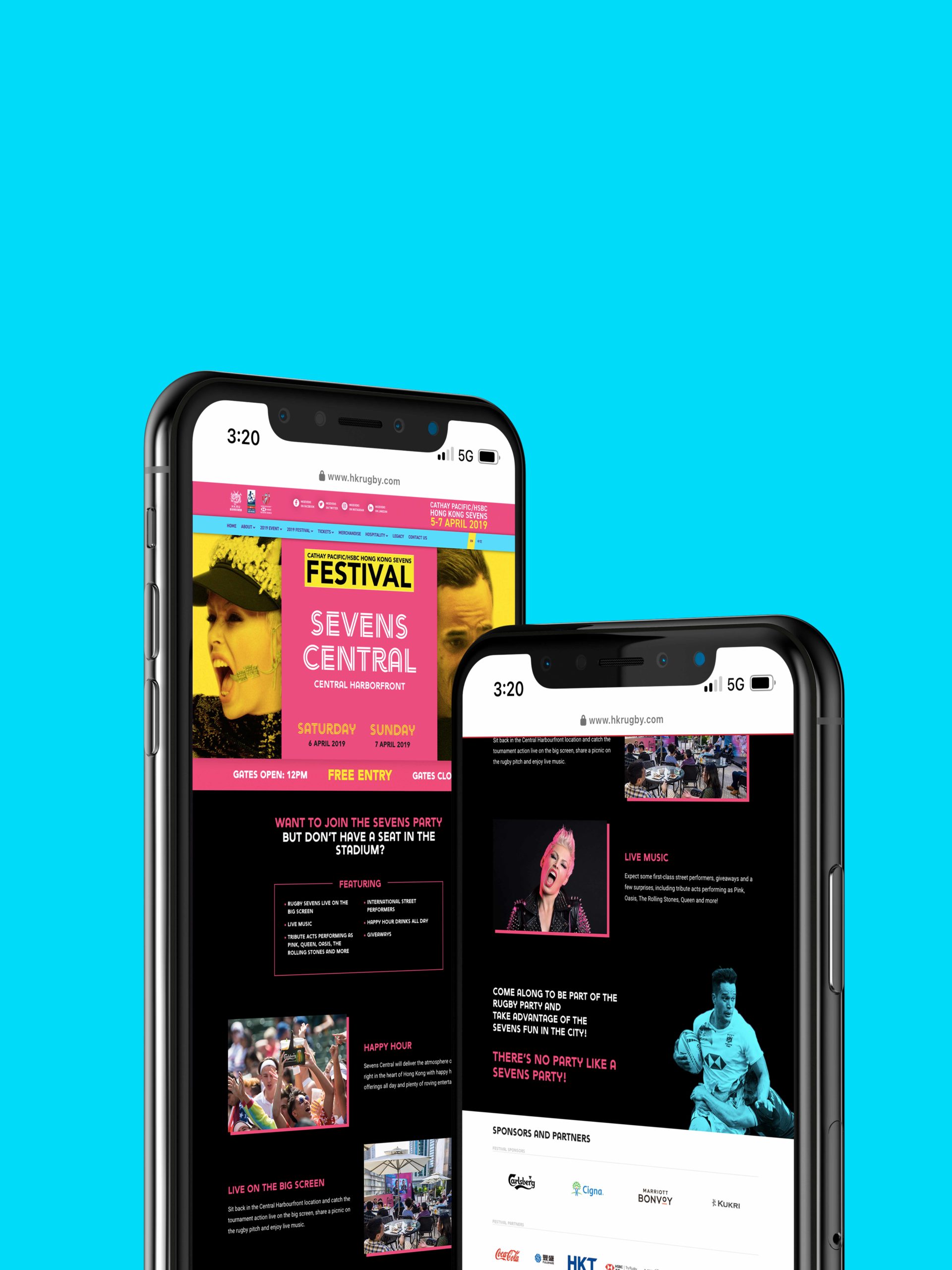 HK Sevens Festival website on iphone screen